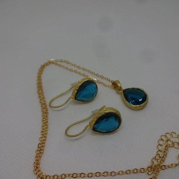 Elegant "APATITE TOPAZ" Handmade Gold EARRINGS & NECKLACE #307 - Picture 3 of 3